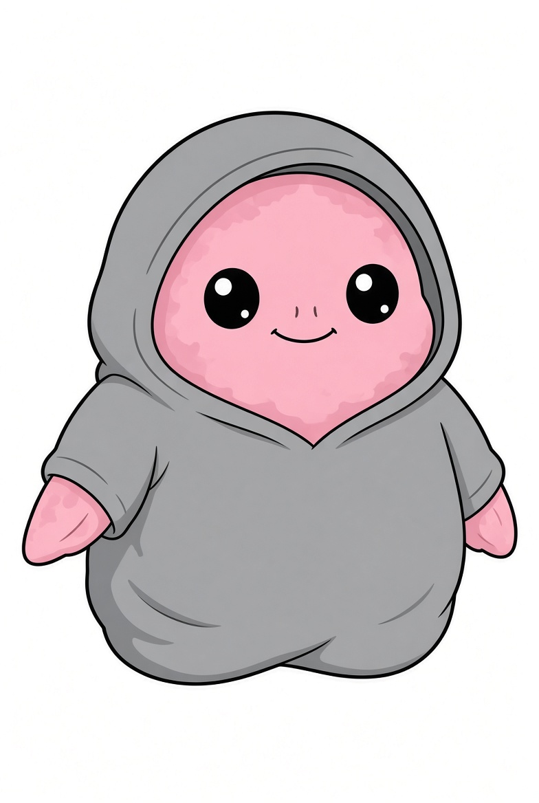 Blorp wearing a cozy hoodie